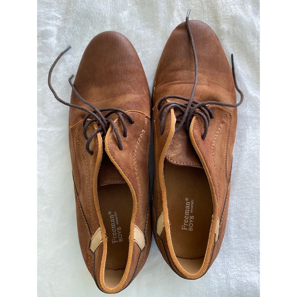 Freeman‎ Boys Jameson 11-7 Brown Lace Up Dress Shoes Oxfords Size 3.5M Cognac